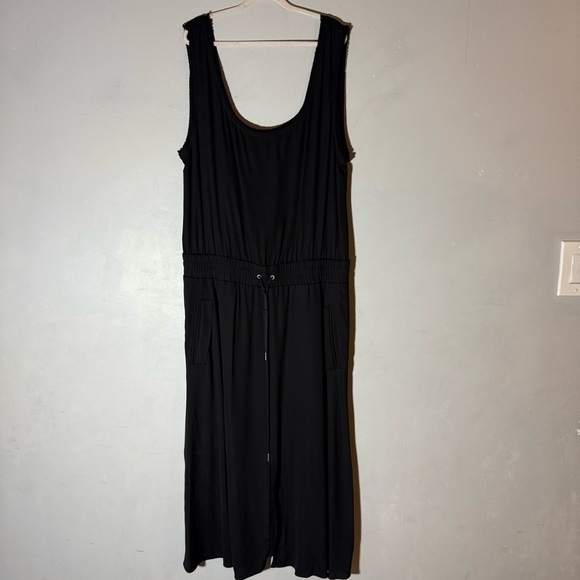 Helmut Lang Black Sleeveless Drawstring Waistband Midi Dress - Picture 2 of 10